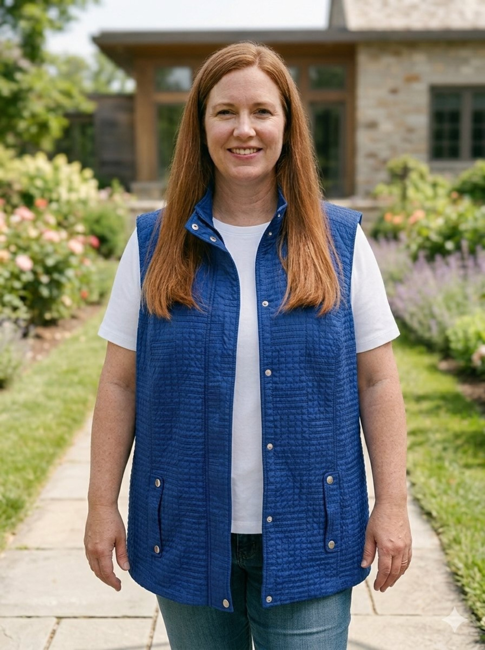 Liz & Me Sport 3X Cozy Puffer Vest Royal Blue Basketweave Quilted 26W 28W Preppy